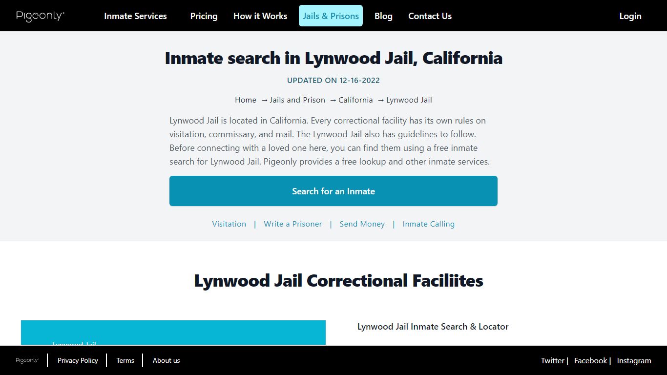 Inmate Search Lynwood Jail, California | Pigeonly